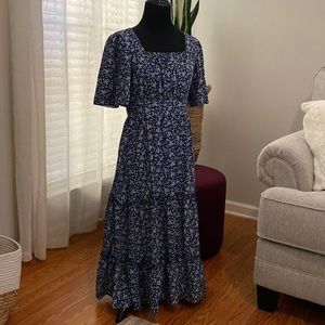 Shein Size Small Flutter Sleeve Square Neck Ruffle Hem Dress. Navy Blue